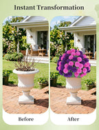 Fake Outdoor Flowers with Stakes - Set of 2 Pink Purple 33" H X 19.7" W Artificial Mums Topiary Flower Balls for Front Porch Planters Decor - Faux Silk Floral Bushes Plants for Outside Patio Yard