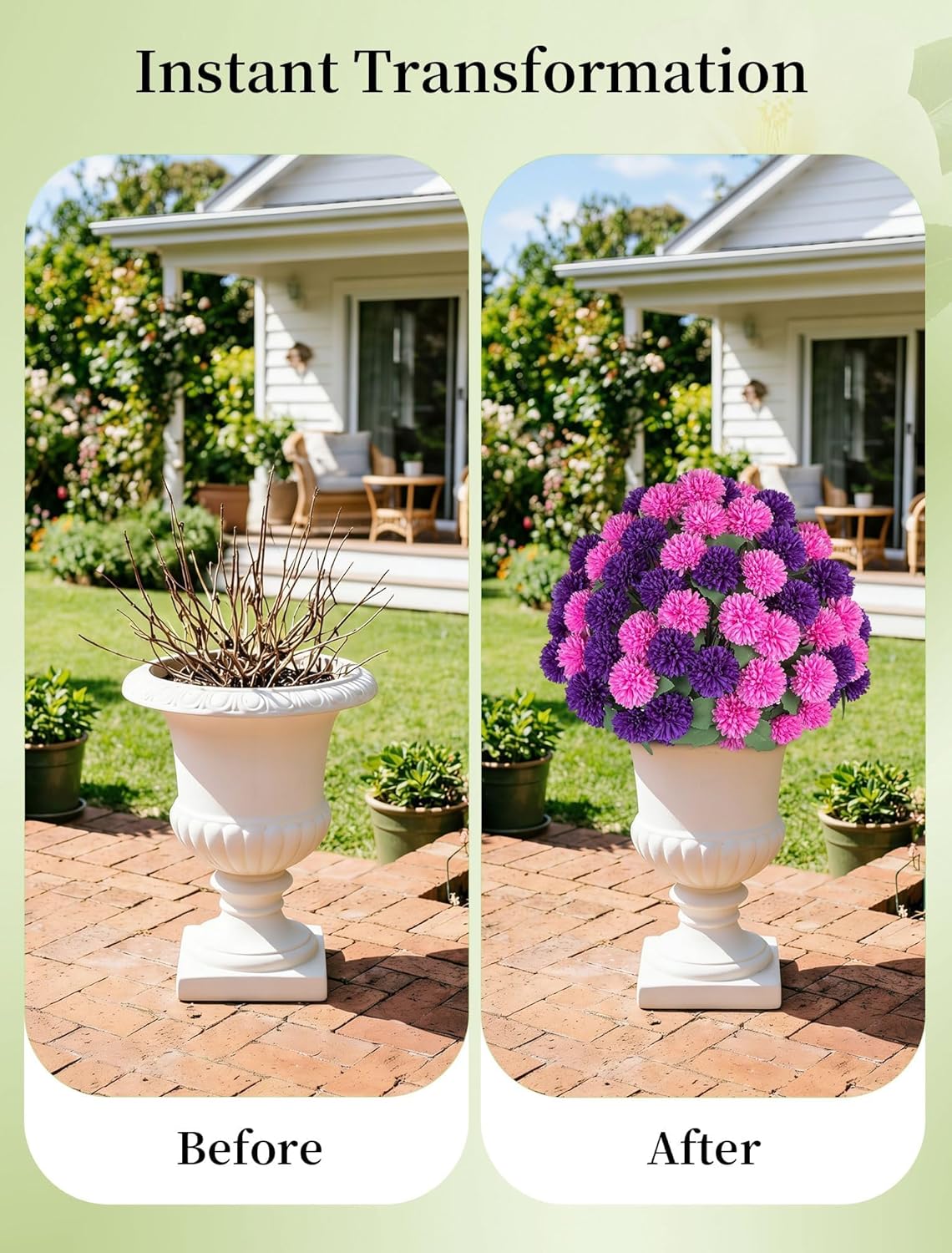 Fake Outdoor Flowers with Stakes - Set of 2 Pink Purple 33" H X 19.7" W Artificial Mums Topiary Flower Balls for Front Porch Planters Decor - Faux Silk Floral Bushes Plants for Outside Patio Yard