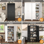 75" Metal Kitchen Pantry Cabinet with Dual Opening Design, Tall Storage Cabinet with Large Capacity, Freestanding Cupboard,Ideal for Small Space Organization, Black