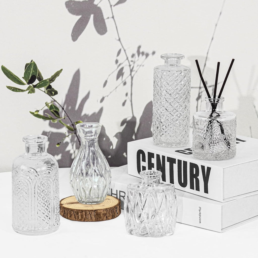 24Pcs Glass Bud Vase Set,Small Flower Vase for Tables Centerpieces Decor, Mini Vintage Clear Vase for Home,Wedding,Party Decorations