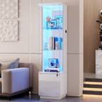 WOOVIVS 64.9" Glass Display Cabinet with Lock & 3-Color LED Lights, Tempered Glass Curio Cabinet with Mirror Back, Tall Display Shelf for Collectibles, Memorabilia (White)