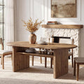 63" Oval Dining Table for 6, Farmhouse Solid Wood Kitchen Table with Storage for Dining Room, Living Room, Natural Wood