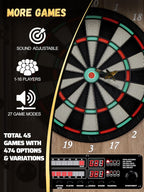 Electronic Dart Board, Decorative Dart Board Cabinet Set for Adults [12*Bronze Soft Tip Darts] [Cricket Game Mode]- Wooden Electric Dartboard Cabinet for Family Game Rooms