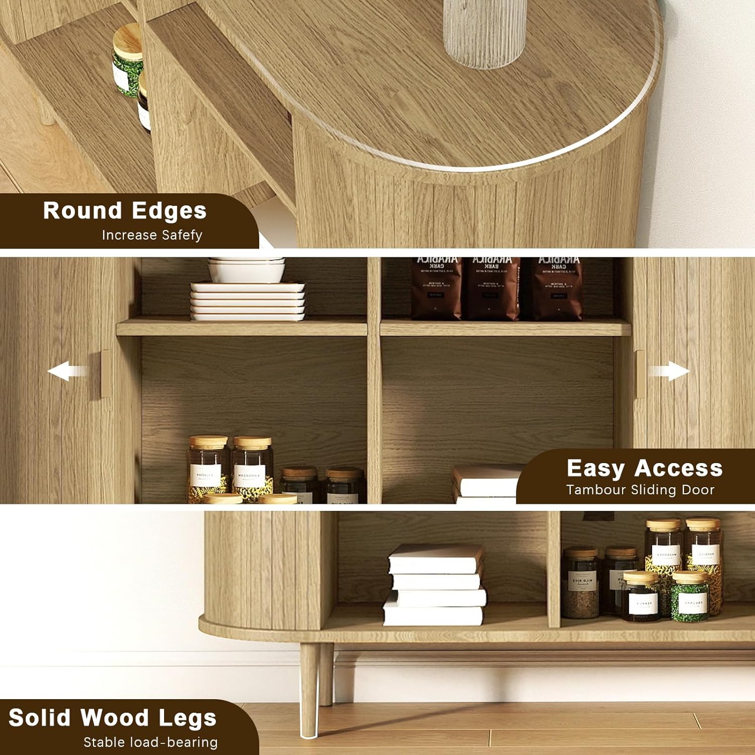 Sideboard Buffet Cabinet,46.85" Fluted Sideboard Storage Cabinet with Fluted Sliding Door,Modern Stand Console Cabinet for Kitchen & Living Room,Restaurant,Entryway(Light Oak)