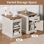 HOMMPA 23.6'' Farmhouse Narrow End Table w/Charging Station Rustic White
