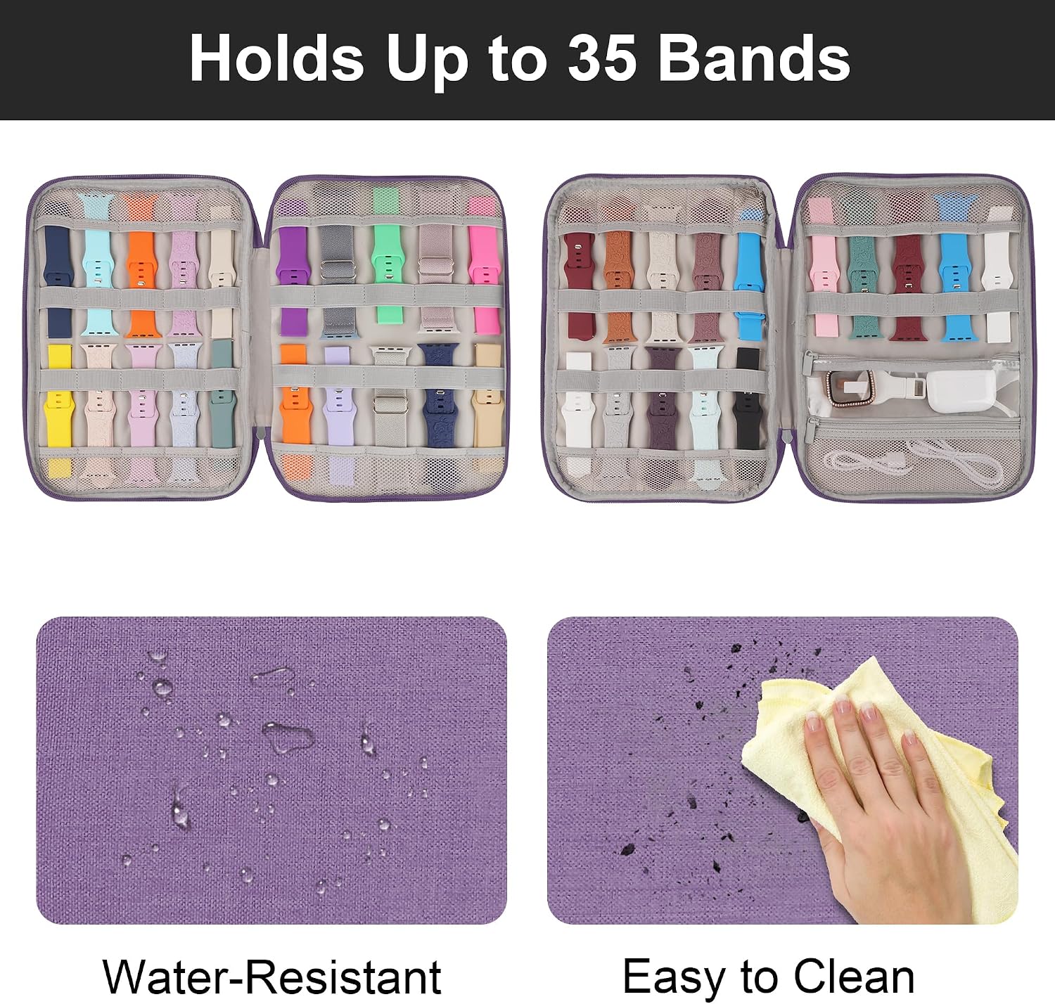 Watch Band Case, Watch Band Storage Organizer Compatible with 35 Watch Bands and Accessories, Watch Straps Carrying Case, Watch Band Holder Fit for Most Sizes of Watch Straps, Purple