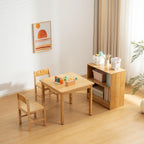 UNICOO Kids Table and 2 Chairs Set with Bookshelf, Bamboo Toddler Desk and Chair Set, Wooden Kids Activity Table and Study Desk for Reading, Writing, Drawing, Playroom, Classroom, Natural