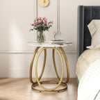 O&K FURNITURE Gold Side Table Living Room, Round End Table with Marbling Stone, Nightstand with Metal Frame, for Bedroom, Home Office, 1PC