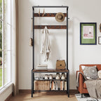 NEWBULIG Coat Rack, Hall Tree with Shoe Bench, 4-in-1 Entryway Organizer with 10 Hooks and Storage Shelf, Rustic Wood Entryway Bench for Mudroom, Living Room, Bedroom, Brown