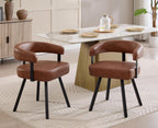 Shunzhi Brown Upholstered Leather Dining Chairs Set of 6 Modern Barrel Dining Room Chairs Comfy Kitchen Chairs Armless PU Side Chair with Curved Back for Living Room/Restaurant