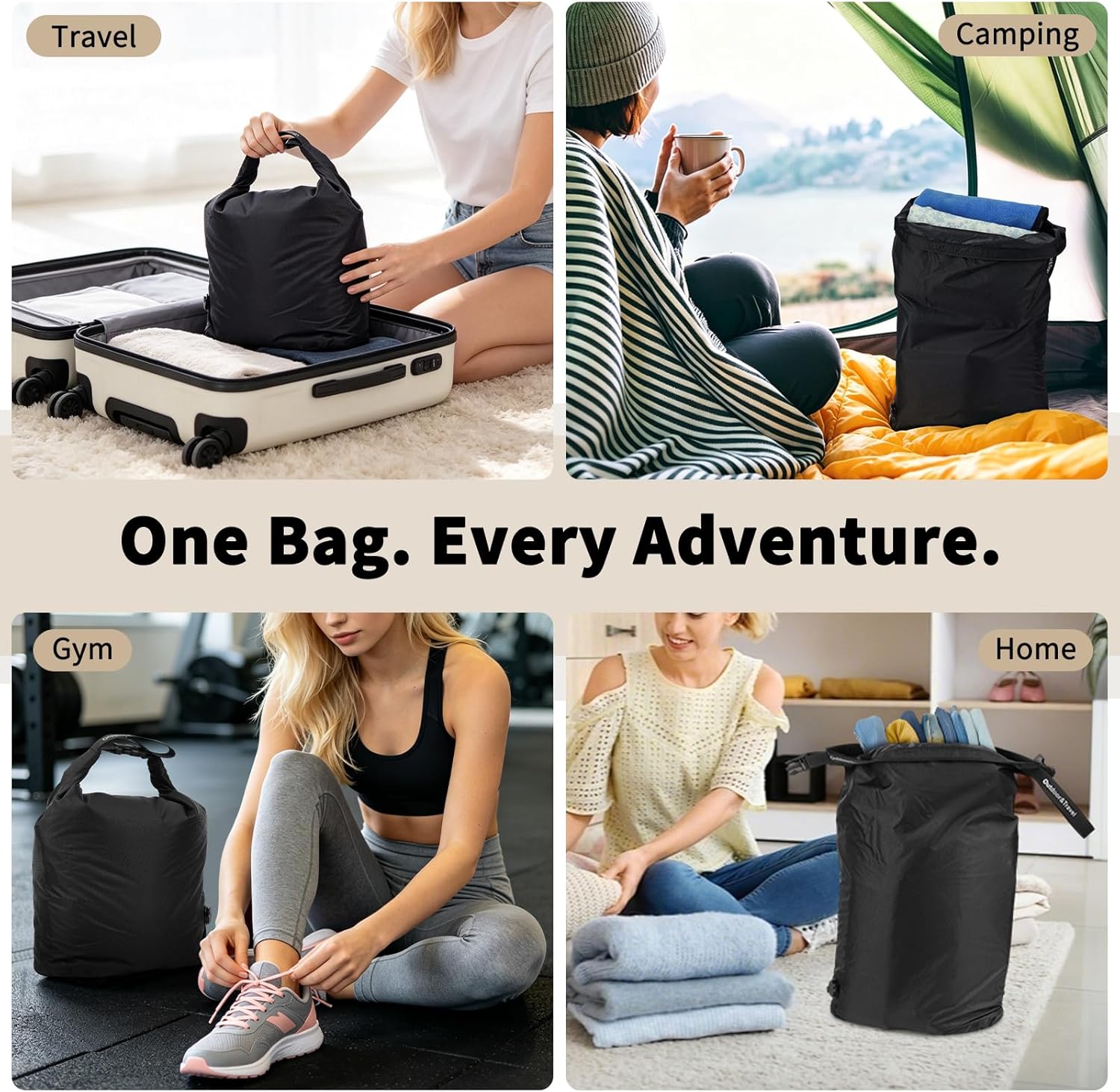 Travel Laundry Bag, Compression Bags for Travel - Waterproof Dirty Clothes Vacuum Storage, Smell Proof Space Saver for Cruise Gym Camping (M)