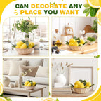 Wavwavw 12 Pcs Fake Lemon Limes Artificial Fruits Faux Lemon Limes 3" x 2" Mix Set with 10 Leaves and 1 Woven Basket Lifelike Fake Fruits Decor for Kitchen Party Table Photo Prop (Yellow)