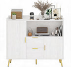 Modern White Sideboard Buffet Cabinet - 40" Wooden Storage, 2 Drawers, 2 Doors, Multi-Functional, Living Room Stand
