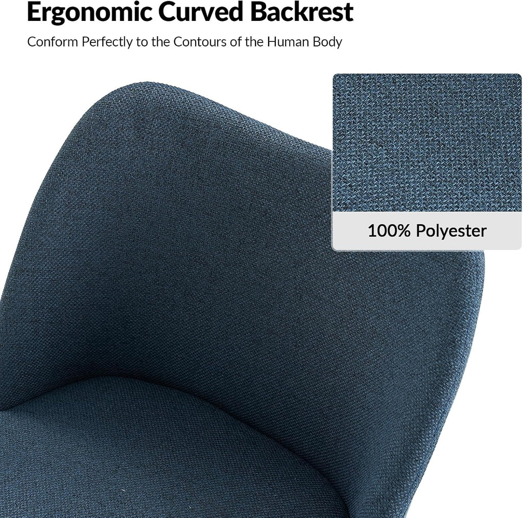 Dining Chairs Set of 6, Upholstered Kitchen Dining Room Chair Set Morden Accent Side Dinner Chair with Curved Padded Back Wood Legs for Restaurant/Cafe, Navy