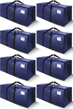 SWEET DOLPHIN 8 Pack 200LB Heavy-Duty Moving Bags with Wrap-Around Handles, Extra Large Storage Totes for Space Saving, Clothes Storage Bags, College Dorm Essentials, Blue, 24 Gal