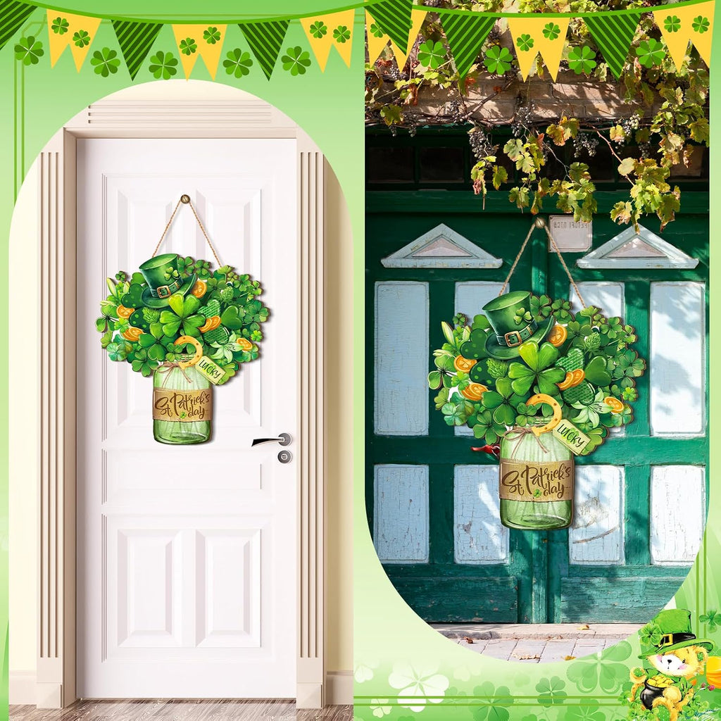 Boao St. Patrick's Day Welcome Sign Wooden Hanging Decor Farmhouse Rustic Door Decoration St. Patrick's Day Wreath Sign with Bow Ornament for Holiday Irish Home Indoor Outdoor Farmhouse Window