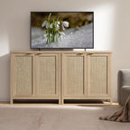 SICOTAS Rattan Sideboard Buffet Cabinet with Large Storage - Boho Credenza Coffee Bar Cabinet with Adjustable Shelves, Buffet Console Table for Kitchen Living Room Hallway - Natural