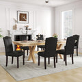 LSSPAID Dining Chairs Set of 6, Modern PU Leather Upholstered Parsons Dining Room Chairs with Bronze Nail Head Trim and Brushed Solid Wood Legs, Black
