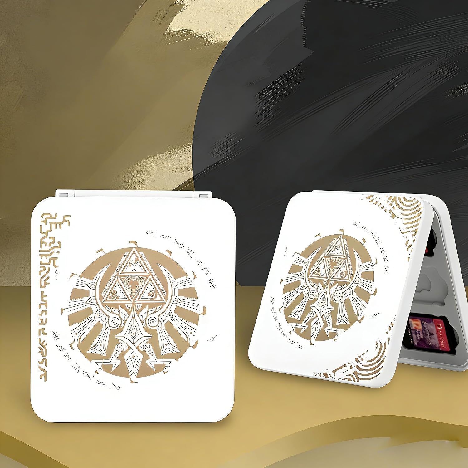 DLseego Game Card Case for Switch Lite/Switch/Switch OLED, Gold Kingdom Medallion Design Switch Game Cartridge Memory Card Portable Storage with 12 Game Card Slots and 12 Micro SD Card Slots-White
