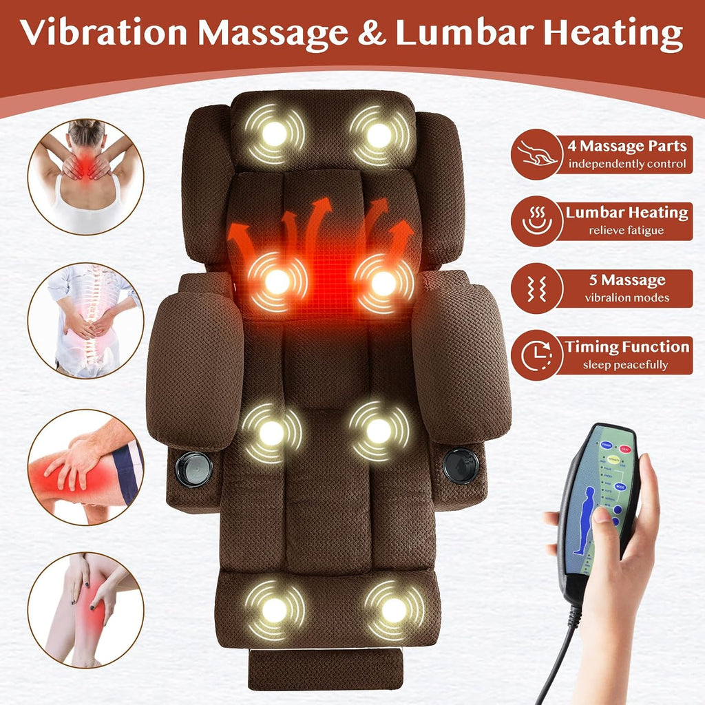 3 Motor Large-Wide Lift Chair, Infinite Position, 180° Lay Flat, Power Lift Chairs Recliners for Elderly Big and Tall, Massage & Heat, Extended Footrest (Dark Brown, Large Wide)