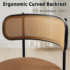 Rattan Dining Chairs Set of 6, Mid Century Modern Dining Chairs with Cane Back and Boucle Upholstered Seat, Farmhouse Kitchen Chairs for Dining Room and Living Room, Brown