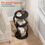 JUSTOGO Small Round Side Table, 3-Tier End Table for Living Room, Vintage Nightstand for Small Spaces Sofa Couch Corner Bedside Bedroom, S-Shaped Wood Accent Table Matel Coffee Table, Charcoal Grey