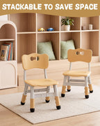 Brelley Kids Chairs (2pcs) Height Adjustable Toddler Chairs for Table, for Indoor & Outdoor Use Classroom/Daycare/Home for Ages 3-8, 180lbs High Bearing Toddler Chair, CPC & CE Approved- Beige
