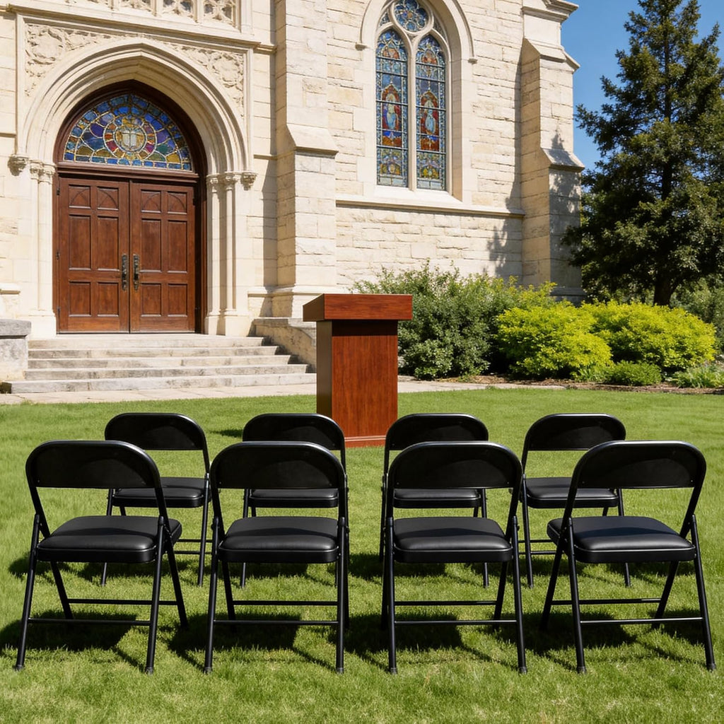 Folding Chairs 2 Pack, PU Leather Padded Folding Chairs for Outside and Indoor, Heavy Duty Portable Foldable Metal Commercial Seat for Home Office, Dorm, Party, Backyard, Lawn, Patio, Black