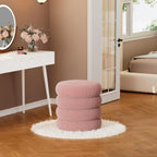 Soft Teddy Round Ottoman with Tray, 17.5 Inches Ottoman Coffee Table with Storage for Living Room, Vanity Stool with Storage Bedroom, Load up to 300 lb, No Assembly Required (Dusty Pink)