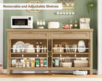 usikey Buffet Cabinet with Storage, 63” W Fluted Sideboard Cabinet with 2 Drawers & Adjustable Shelves, Coffee Bar with 4 Doors, Natural