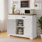 Ahomly Buffet Cabinet, Coffee Bar, Sideboard Cabinet with Internal Storage Shelf for Dining Room, Kitchen, Living Room, Kitchen and Laundry Room,White and Rustic