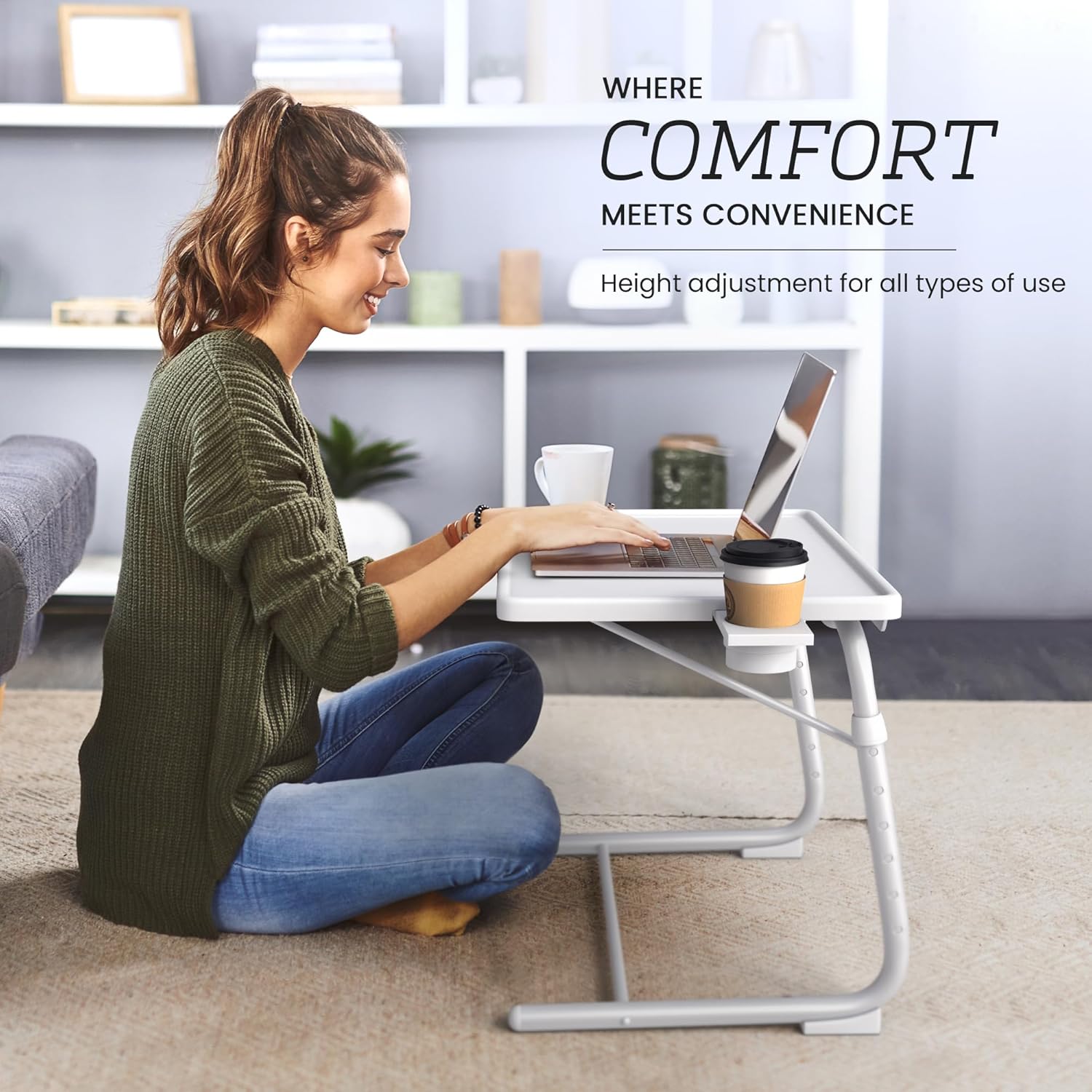 Adjustable TV Tray Table - 6 Height & 3 Tilt Angle Settings | Multifunctional Foldable Tray Table for Eating Laptop Dinner or Bed Use | Easy to Assemble & Store | Portable Desk