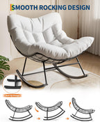 GarveeLife Outdoor Papasan Rocking Chair, Oversized Rocking Chair with Sturdy Metal Frame, Patio Egg Rocker for Balcony Backyard Porch Bedroom, White