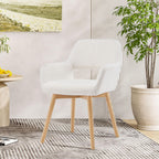 Desk Chair No Wheels Vanity Chair Makeup Chair Comfy Accent Chair for Living Dining Room Bedroom Home Office Mid Century Modern Upholstered Armchair Sofa with Wood Legs (Wool White, 1)