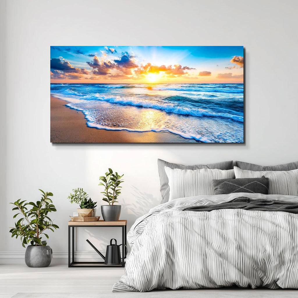 WLWBINTING Beach Wall Art,Large Ocean Theme Wall Decor, Beach Scene Wall Art For Bathroom Living Room Bedroom Office Decorations,Nature Landscape Coastal Pictures Paintings Artwork Home Decor