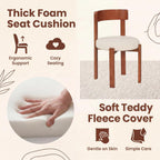 COSTWAY Wooden Dining Chairs Set of 4, Armless Upholstered Kitchen Chairs w/Curved Back & Teddy Fleece Padded Seat, Mid-Century Modern Accent Side Chair for Dining Room & Nooks, Small Space (Brown)