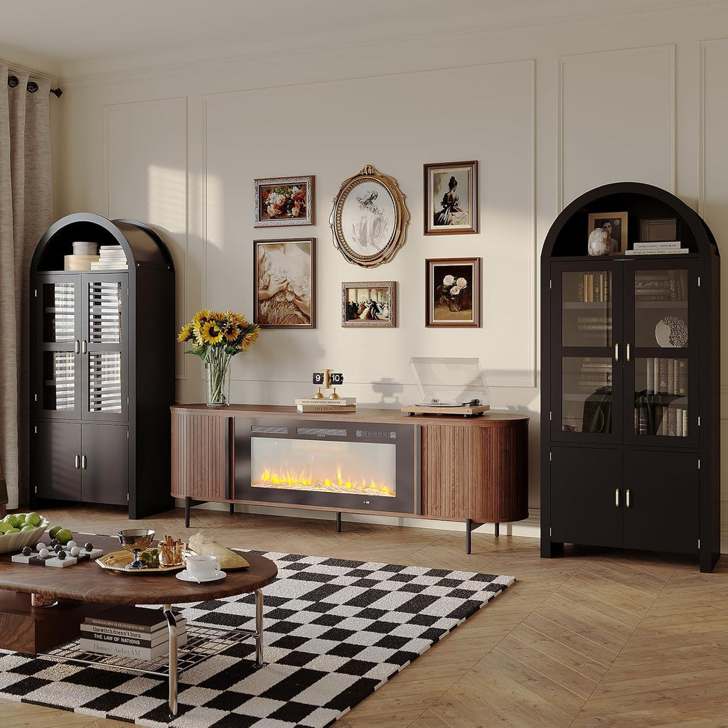 71" Tall Arched Kitchen Pantry, Modern Farmhouse Kitchens Storage Cabinets, Versatile Cupboard for Kitchen, Dining Room, Black, 1 Pc