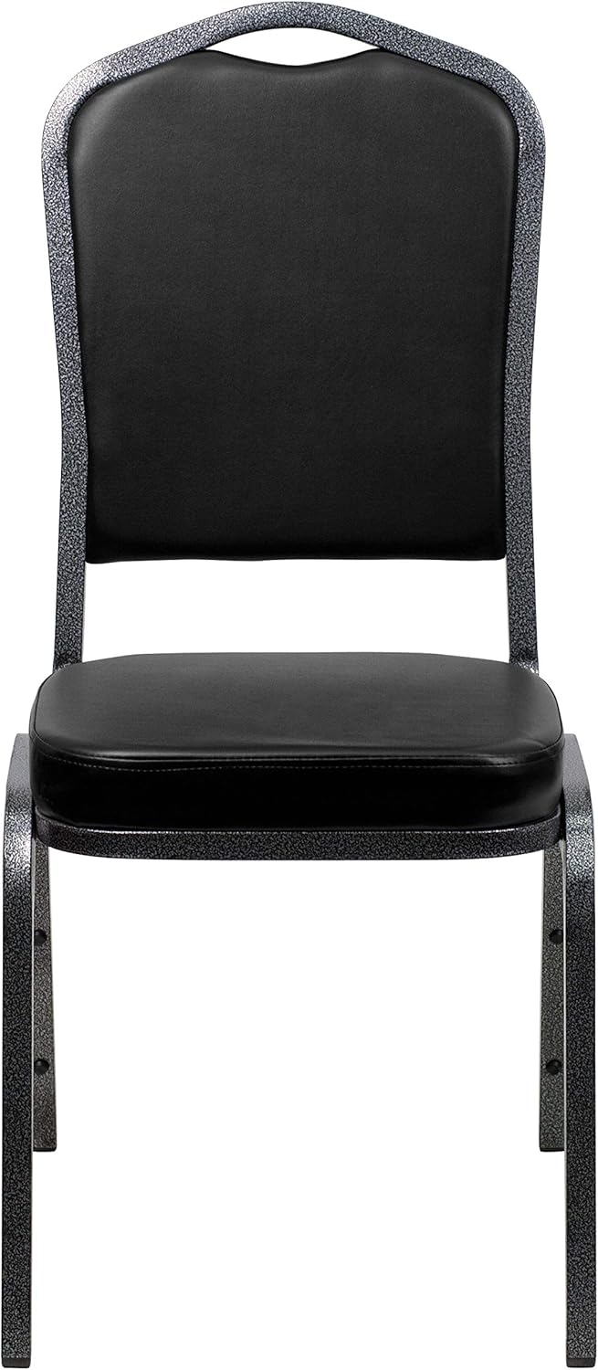 BizChair 4 Pack Crown Back Stacking Banquet Chair in Black Vinyl - Silver Vein Frame