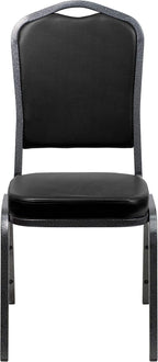 BizChair 4 Pack Crown Back Stacking Banquet Chair in Black Vinyl - Silver Vein Frame