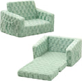 Toddler Couch for Kids, 2-in-1 Kids Fold Out Couch with Flip Open Sofa Lounger, Soft Flannel Kids Sofa Chair for Playroom Bedroom, Green