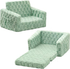Toddler Couch for Kids, 2-in-1 Kids Fold Out Couch with Flip Open Sofa Lounger, Soft Flannel Kids Sofa Chair for Playroom Bedroom, Green