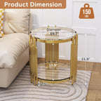 Luxury Gold Round Glass End Table Set of 2, 19.7" Modern Side Table with Stainless Steel Irregular Leg Clear Tempered Glass Tabletop, Accent Furniture for Living Room, Clear