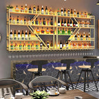 63in Large Wall Mounted Wine Rack, 4 Tier Metal Diamond Shaped Liquor Bottle Shelves Wine Glass Holder, Hanging Liquor Shelf Wall Mounted, for Home Bar Dining Room (4 Tiers Gold, 63 * 7.87 * 48.5INCH)