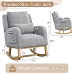 Rocking Glider Chair for Nursery, Wingback Accent Rocker Chair Upholstered Tall Back Arm Chair w/Side Pockets, Modern Leisure Single Sofa for Living Room, Hotel, Bedroom, Baby Room, Grey
