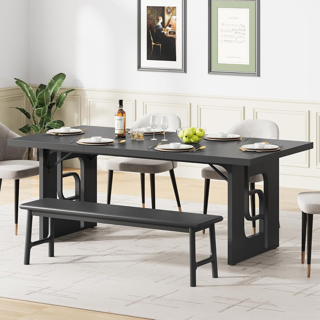 71'' Large Dining Table for 6 to 8 People, Modern Rectangular Kitchen Table, Dinner Table Furniture with Metal Legs for Dining Room, Living Room, Banquet, Home, Black