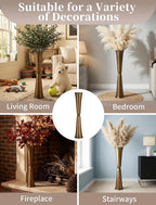 Sziqiqi Gold Tall Floor Vase: 29.5in Bronze Metal Large Vase with Grid Texture - Decorative Floor Vases for Fireplace Living Room Modern Big Standing Holder for Dining Bedroom Home Decor Corner