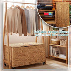 Wonderjune 36 x 20 x 18.5 Inch Rolling Wicker Storage Basket with Lid and Locking Wheels, Water Hyacinth Storage Trunk, Heavy Duty Metal Frame Woven Blanket for Seasonal Clothes Laundry Room, Bedroom
