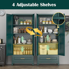 SteeLoong 75" Kitchen Pantry Cabinet with Drawer, Metal Storage Cabinets with Doors and 3 Adjustable Shelves,Green Kitchen Cabinet with 2 Gold Handles,Food Cupboard for Livingroom,Pantry, Bathroom