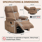 Super Soft Brown Rocking Chair Nursery Recliners, Small Recliner Rocking Chair for Small Spaces, Manual Swivel Glider Recliner for Living Room Bedroom Office, Corduroy, Adjustable Backrest (Brown, 1)