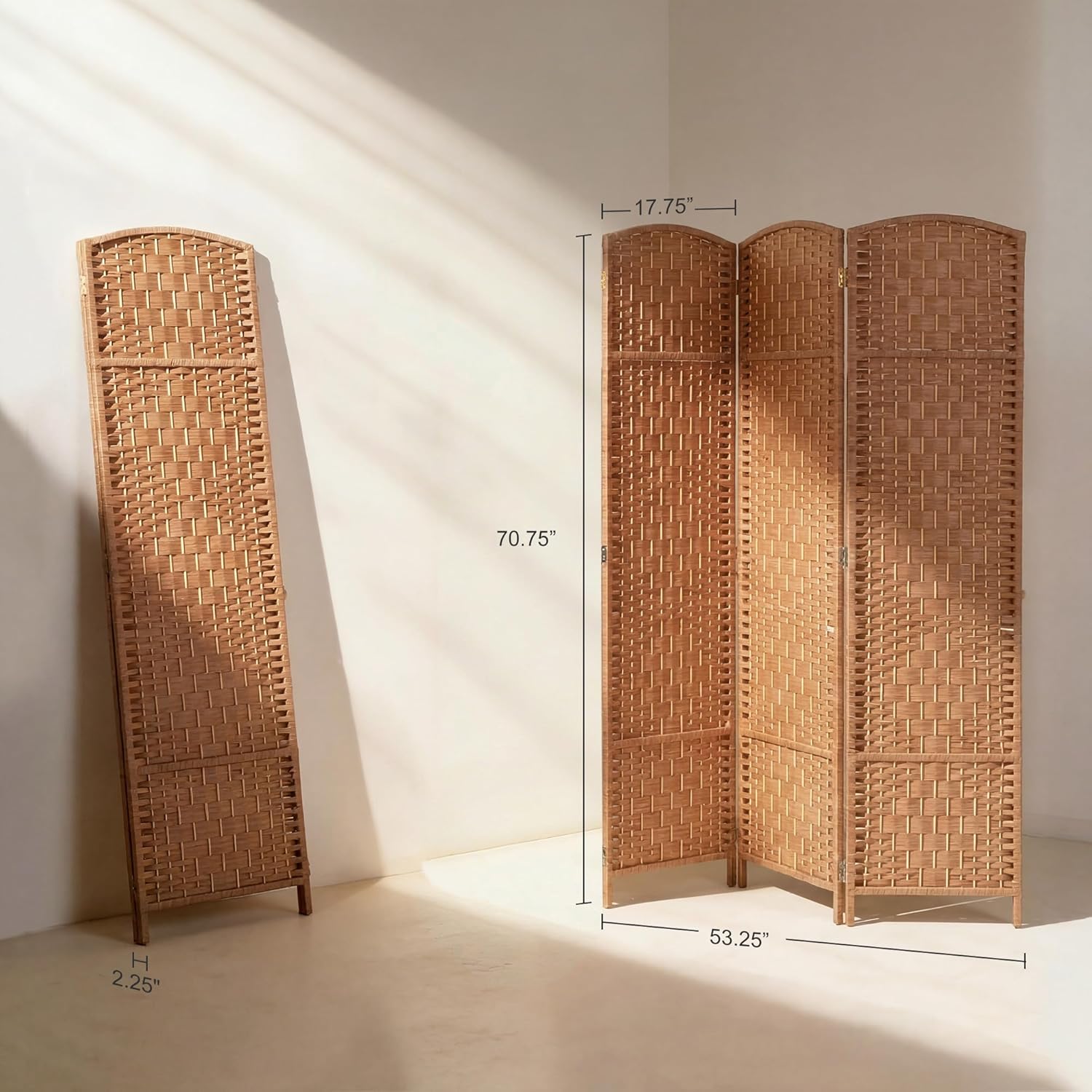 HOMCOM Room Divider 3 Panel, 6FT Tall Folding Privacy Screen, Freestanding Hand-Woven Partition for Room Separation with 360° Hinges, Paper Rope Diamond Weave, Natural